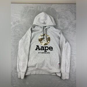Aape by A Bathing Ape Logo Print Pullover Hoodie in Grey women's size Medium